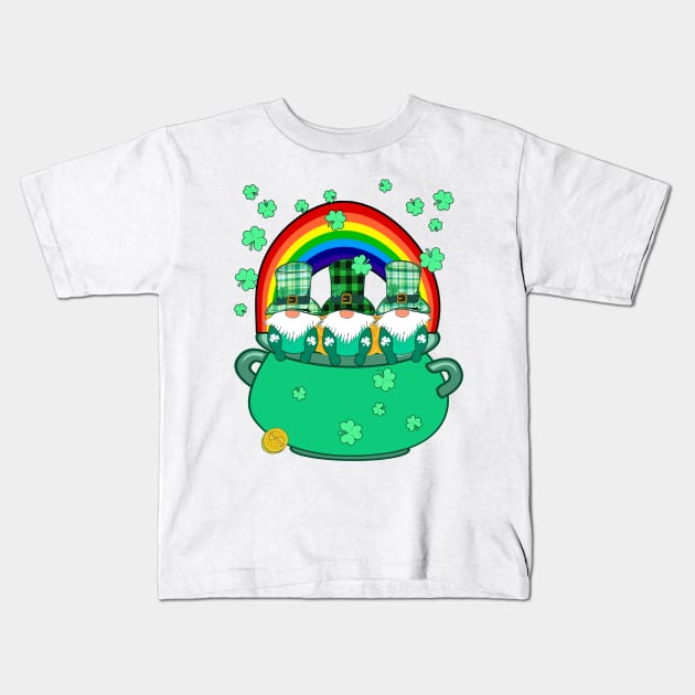 3 Cute Leprechauns Gnomes Pot Of Gold Rainbow Irish Funny Kids T-Shirt by Kdeal12